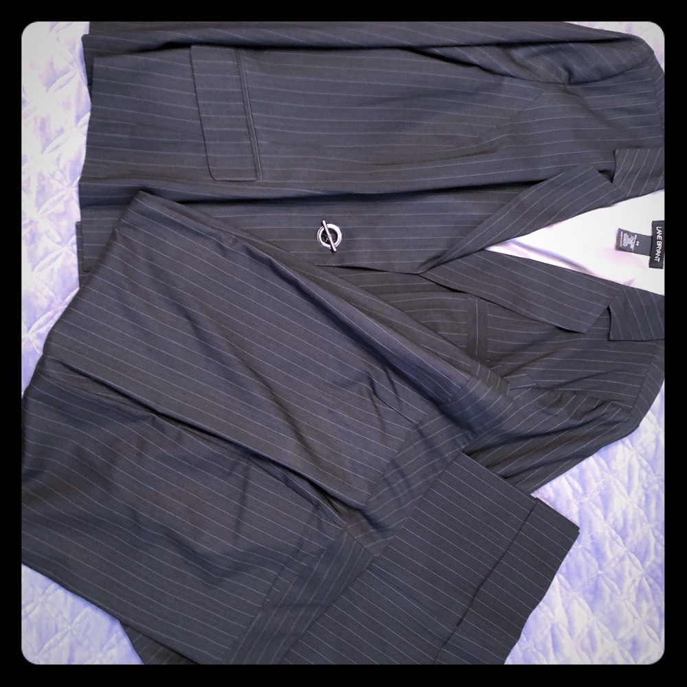 Navy blue pin stripe suit